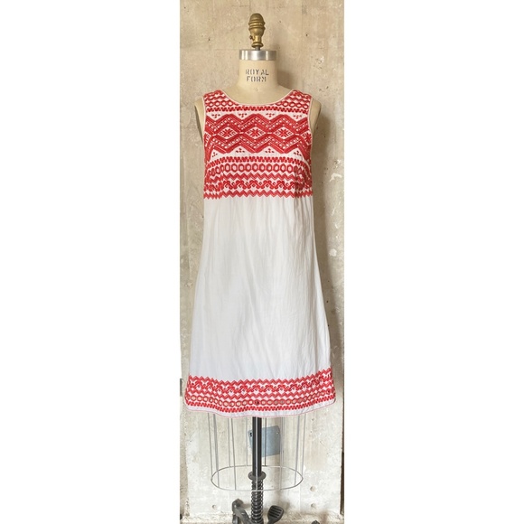 White & Red Embroidered Sheath Dress XS - Picture 1 of 7